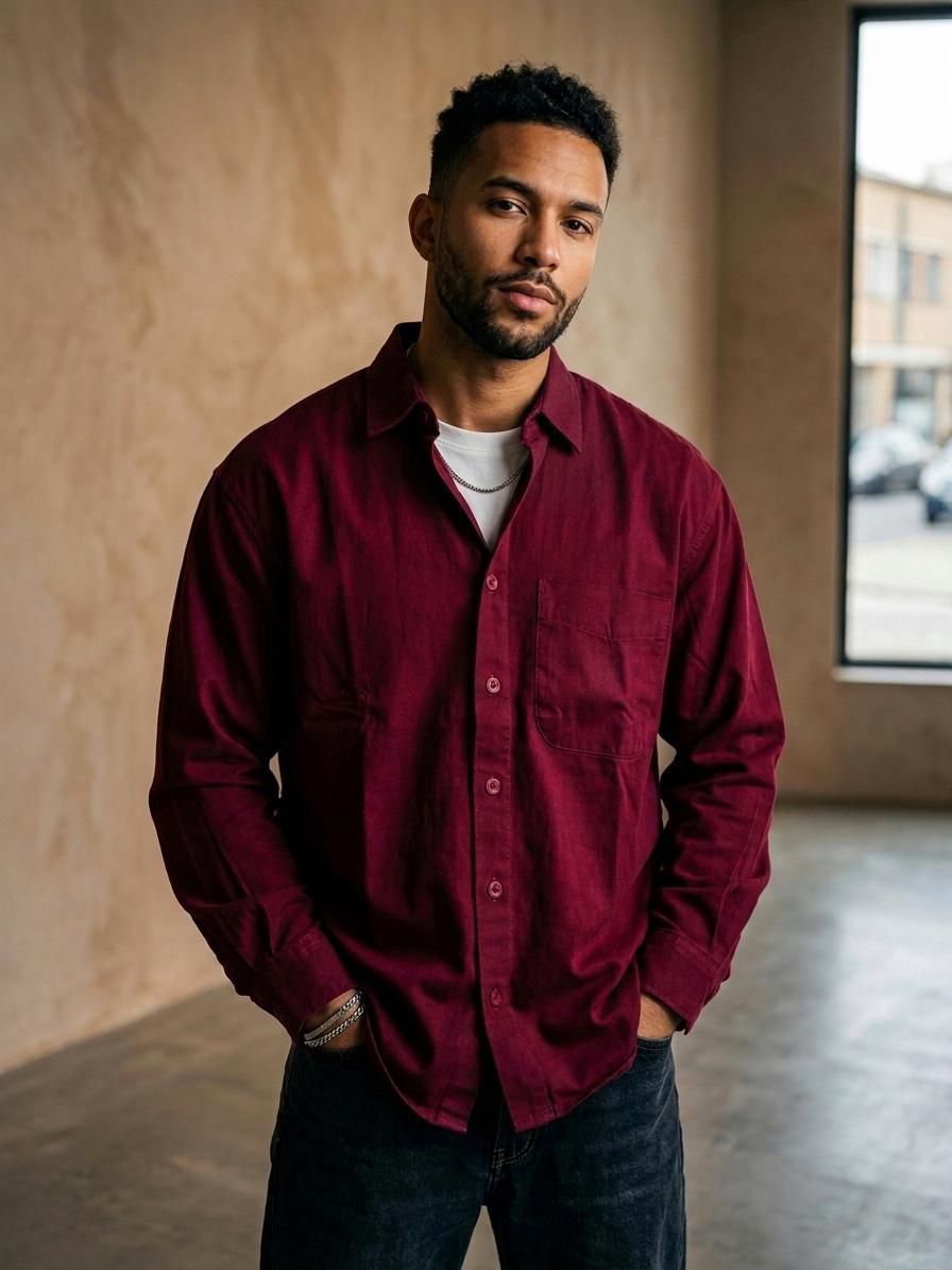 shirt long sleeve ( Burgundy )